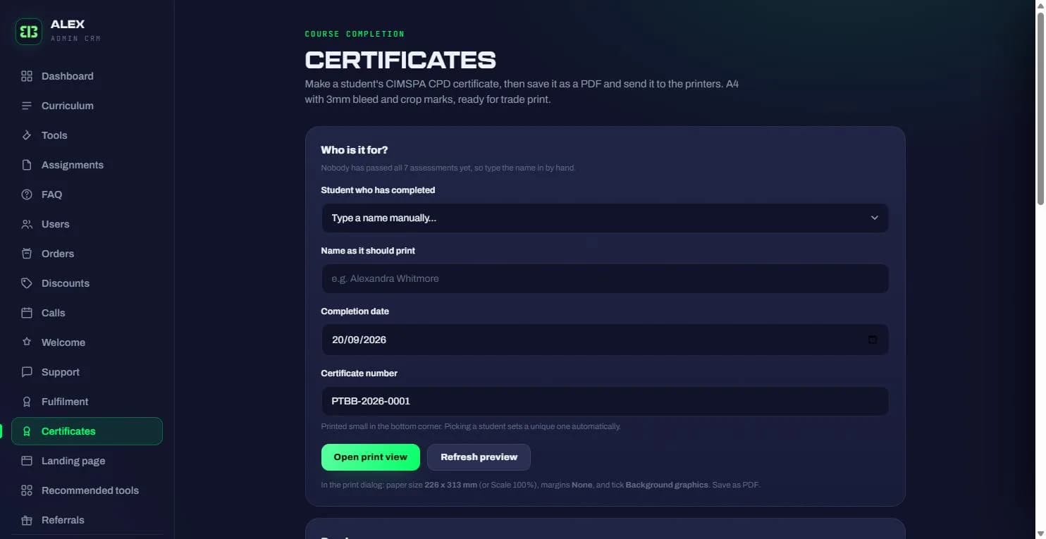 The PT Business Blueprint screen 3