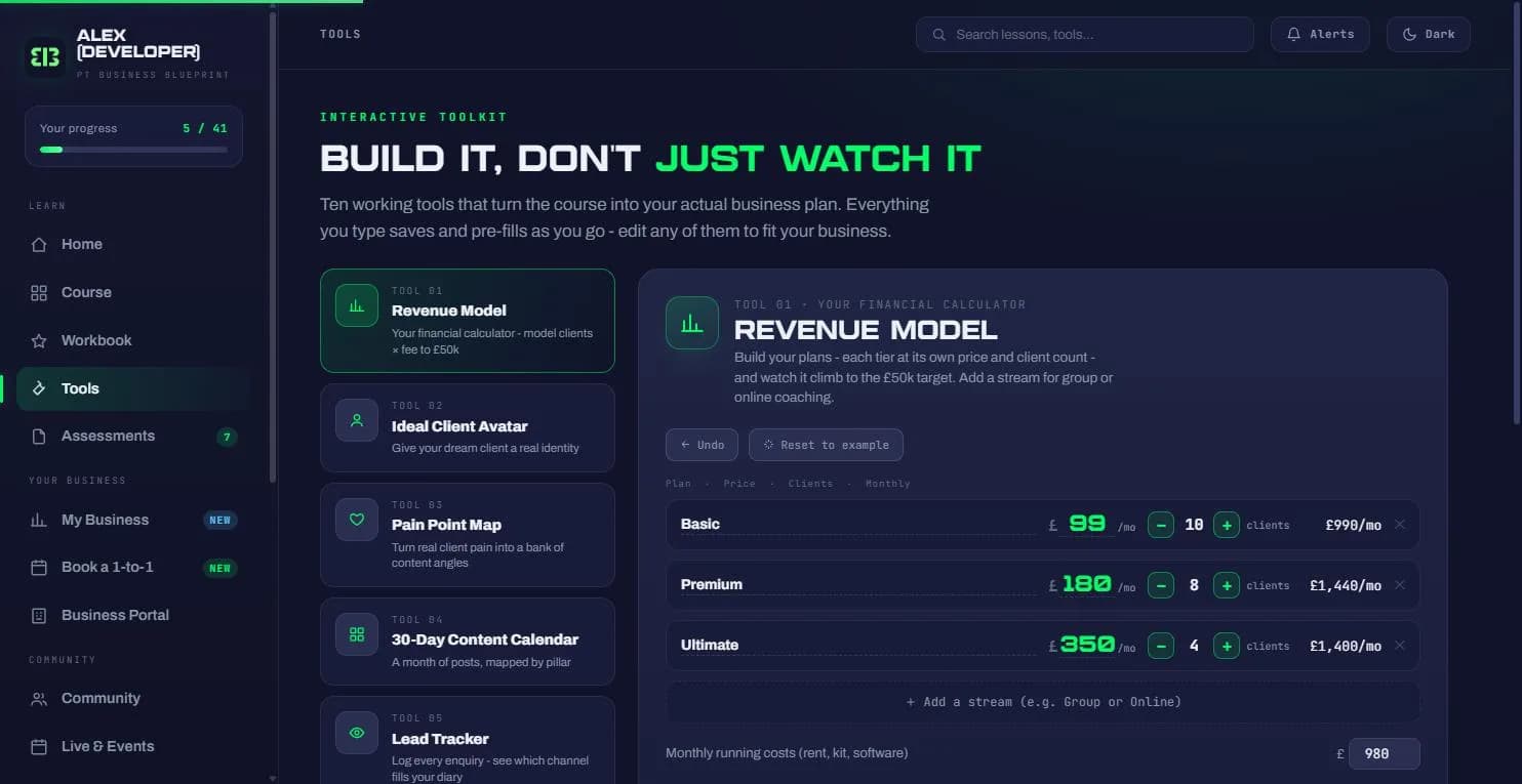 The PT Business Blueprint screen 6