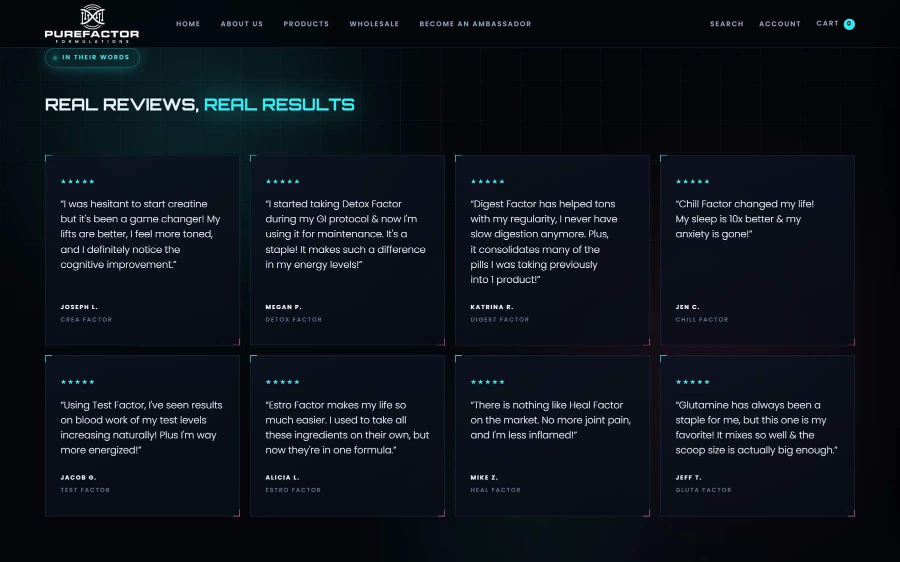 Purefactor Formulations screen 8